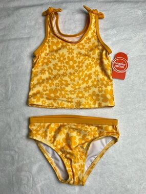 Wonder Nation Girls Baby Size 3T Swimsuit Bikini Yellow Orange Floral Bows Swim